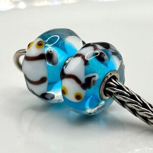 TROLLBEADS White & Black Fish Unique o/ Tropical Turquoise Blue LAA 925S NEW, #2